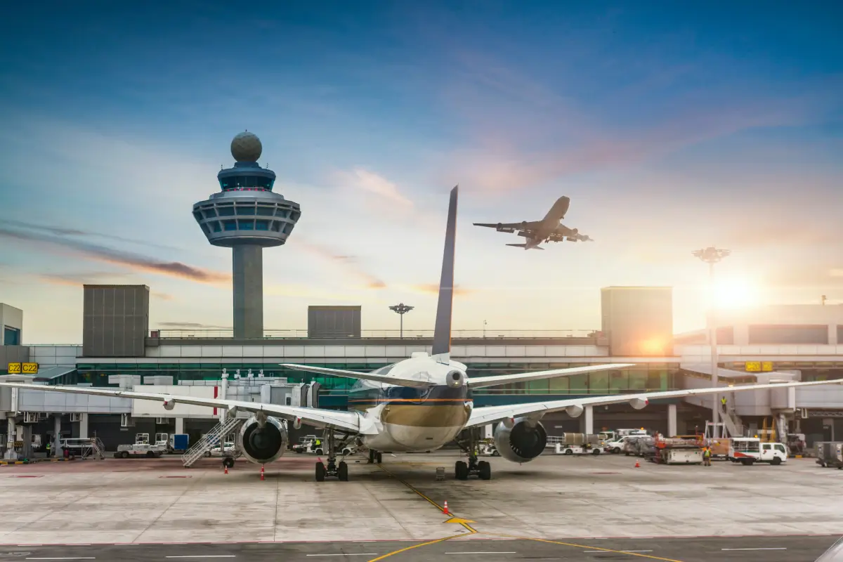 travellers boarding international flight airport