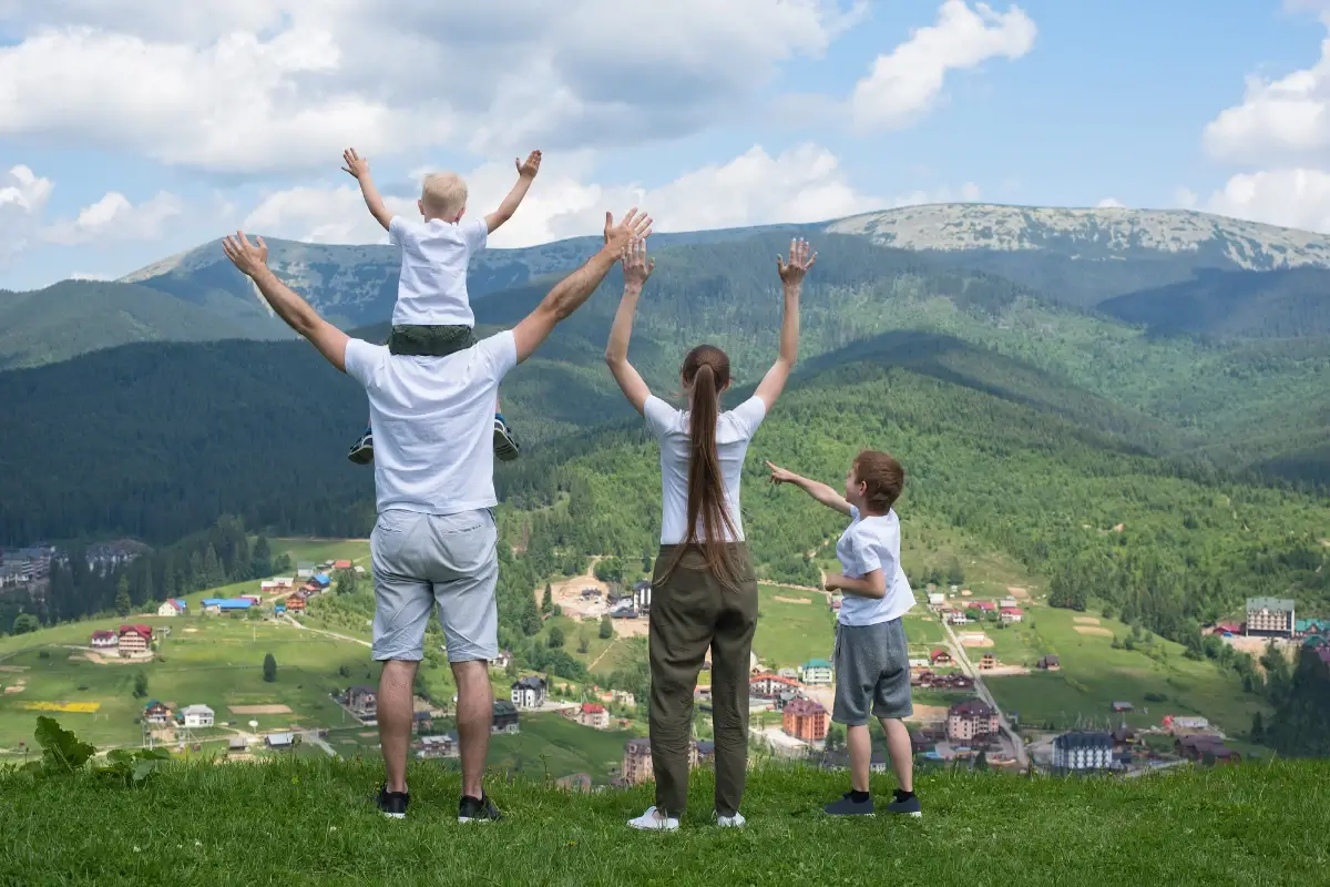 family sightseeing mountains