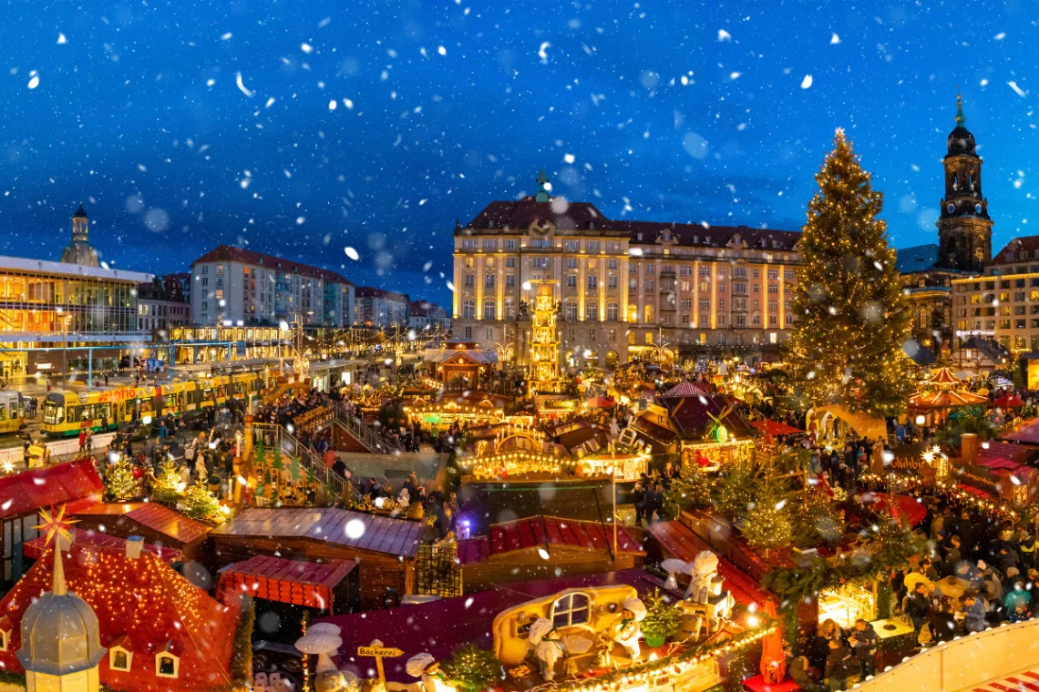 European winter snow Christmas market city