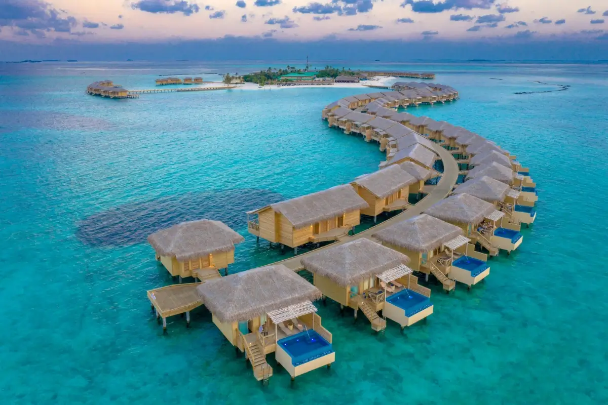 Luxury Water Villas in Maldives at Sunset