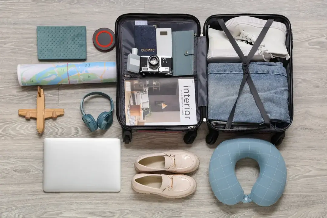 travel packing flat lay