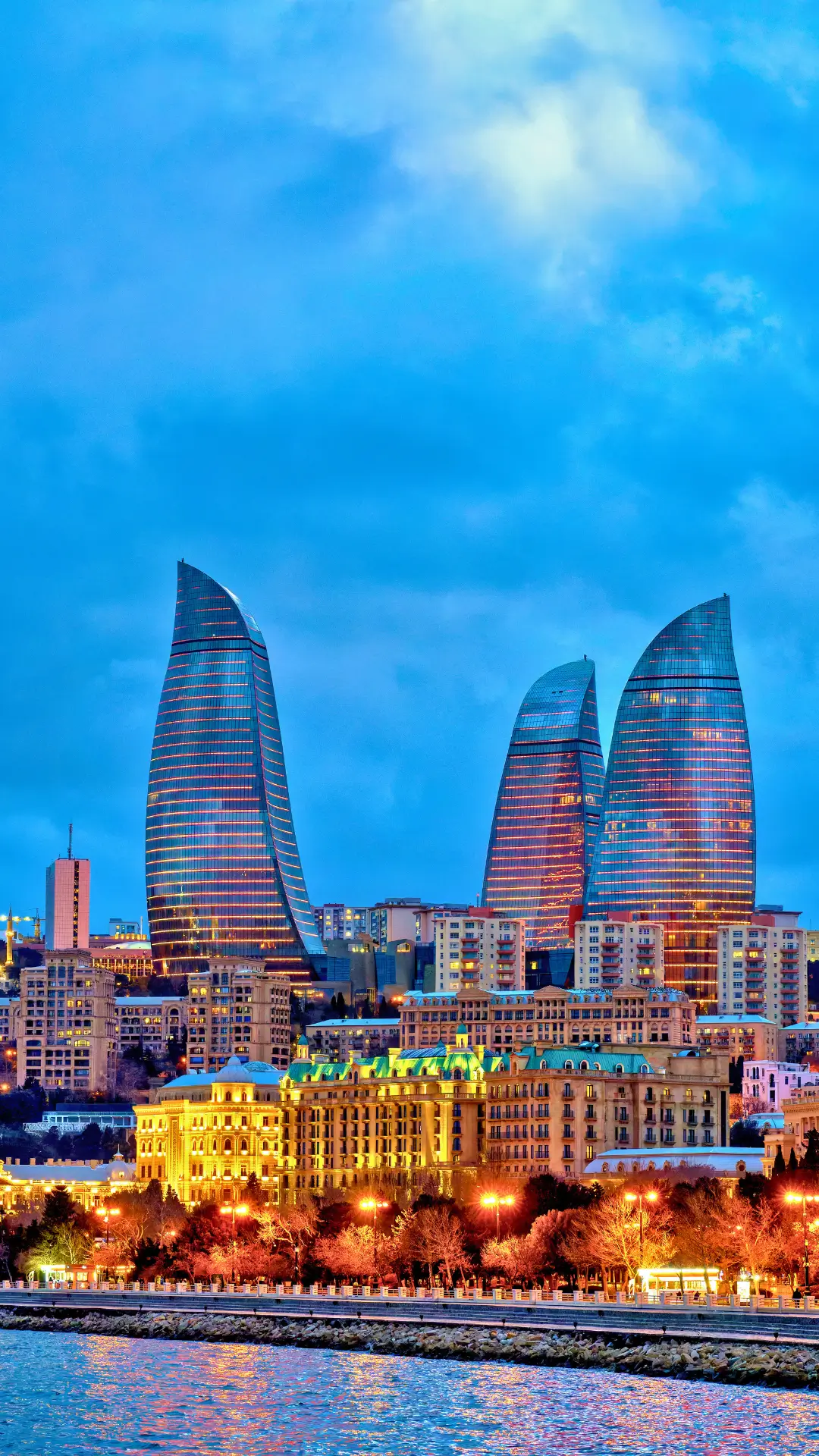 Baku skyline and Caspian Sea in Azerbaijan